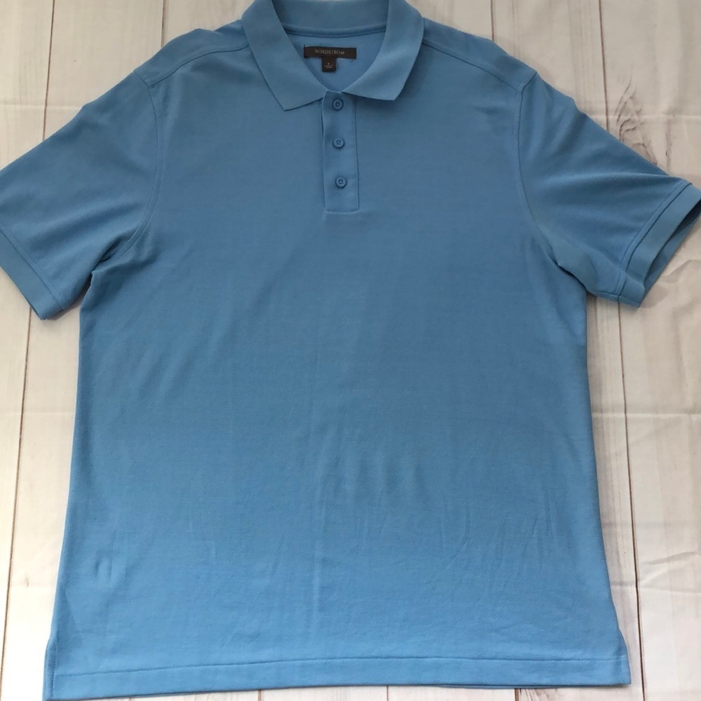 NORDSTROM NEW Blue Short Sleeve 100% Cotton Collared Polo Shirt Men’s Large NWOT - Picture 3 of 14